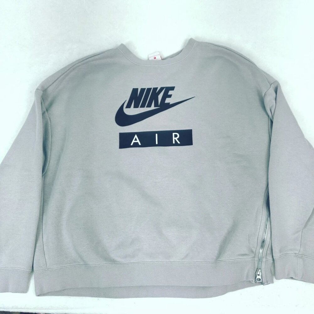 Nike Air Womens Pullover Gray Oversized Cropped Sweatshirt Crewneck Size Large